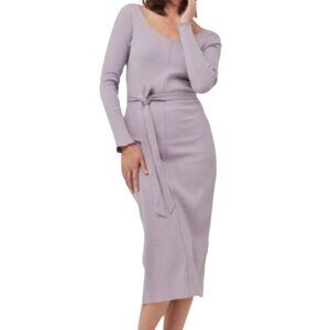 Pact Stretch Ribbed Jazz Long Sleeve Belted Midi Dress in Lilac Light Purple